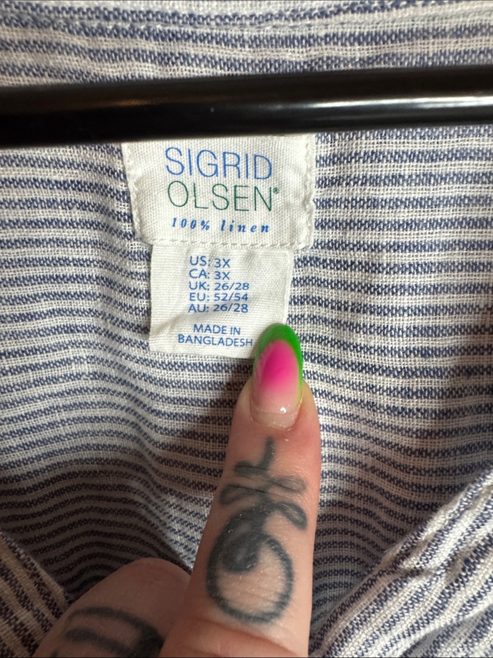 Sigrid Olsen Blue & White Striped Linen Button-Down Shirt - Picture 2 of 3